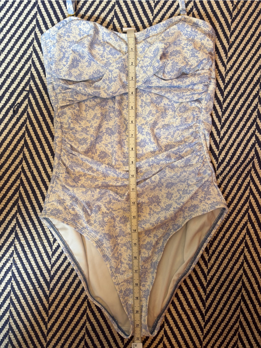 Kona Sol Light Blue and White Floral One-Piece Swimsuit with Adjustable Strap - Picture 5 of 7